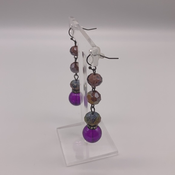 Purple Glass Bead Dangle Earrings - Picture 2 of 6